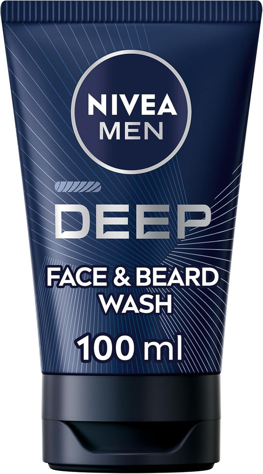 NIVEA MEN Deep Black Charcoal Face Wash (75ml), Dark Wood Men's Face Wash and Face Cleanser with Activated Charcoal, Anti-Bacterial Exfoliating Face Wash