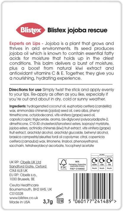 Blistex Jojoba Rescue Lip Balm, Helps Moisturise and Hydrate Lips, with Jojoba Oil, Multipack 3.7g