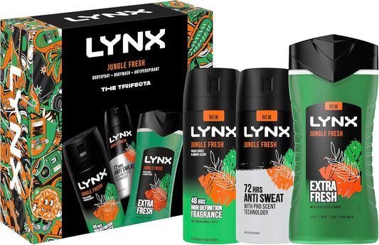 Lynx Jungle Fresh Trifecta 3 piece Gift Set with Deodorant Body Spray, Body Wash & Antiperspirant