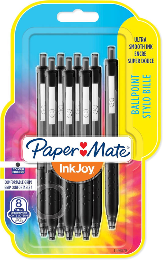 Paper Mate InkJoy Retractable Ballpoint Pen Black Ink 8PK