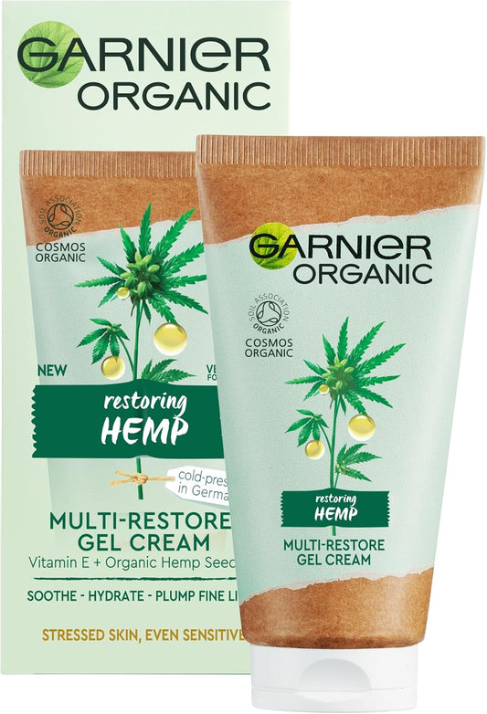 Garnier Organic Multi-Restore Gel Cream 50 ml, Soothing & Hydrating Moisturiser for Stressed & Sensitive Skin, Enriched with Vitamin E & Organic Seed Oil