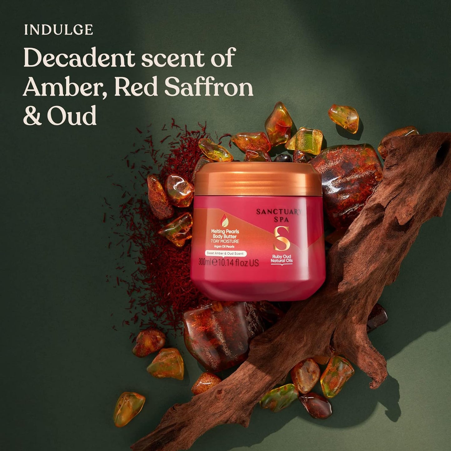 Sanctuary Spa Ruby Oud Melting Pearl Body Butter with Shea Butter & Argan Oil, No Mineral Oil, Cruelty Free & Vegan Body Moisturiser for Women, 300g