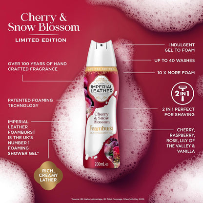 Imperial Leather Cherry and Snow Blossom Foamburst Gel to Foam Body Wash Shower Gel 200ml