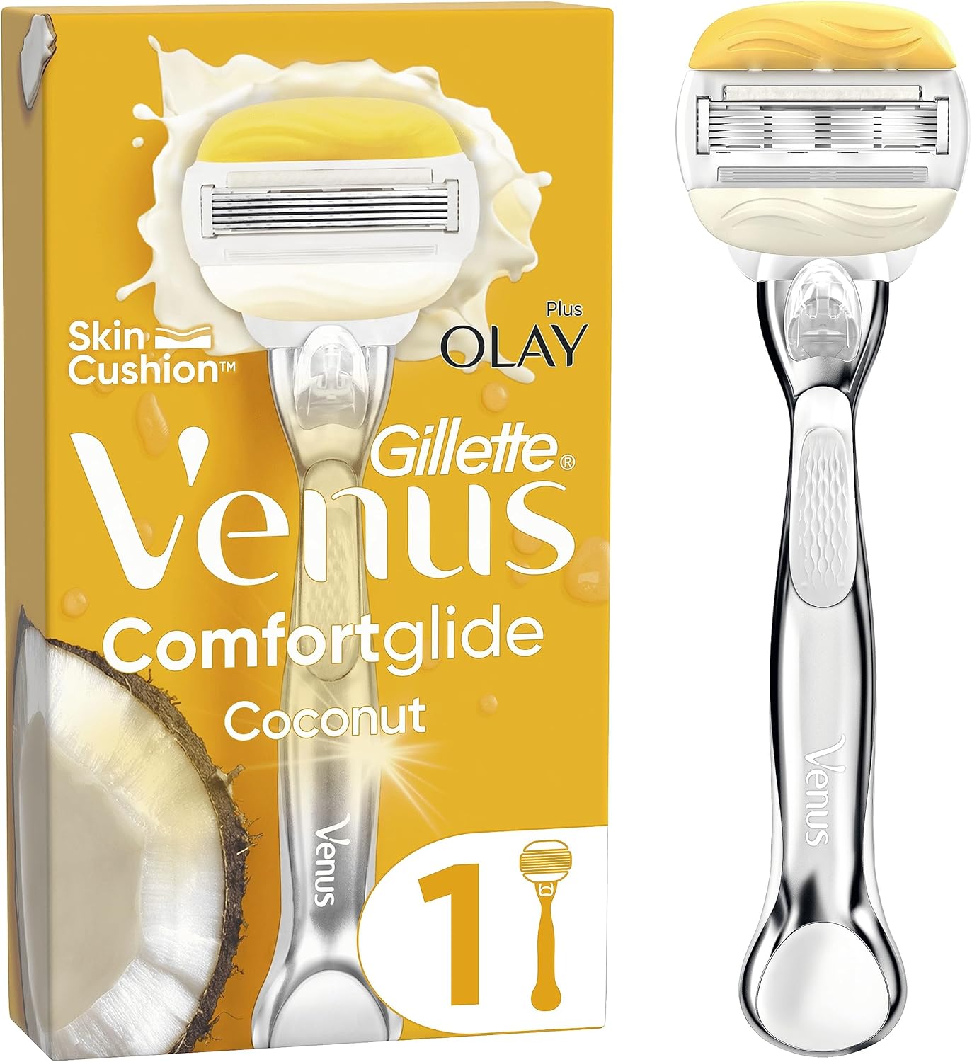 Gillette Venus Comfortglide Coconut Plus Olay Women's Razor- 1 Blade, 5 Blades