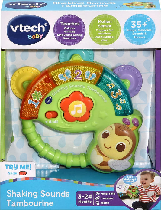 VTech Baby Shaking Sounds Tambourine, Sensory Toy with Lights, Music, Colours