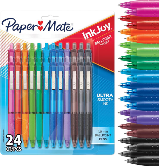 24PK Paper Mate InkJoy 300RT Retractable Ballpoint Pens Assorted Colours