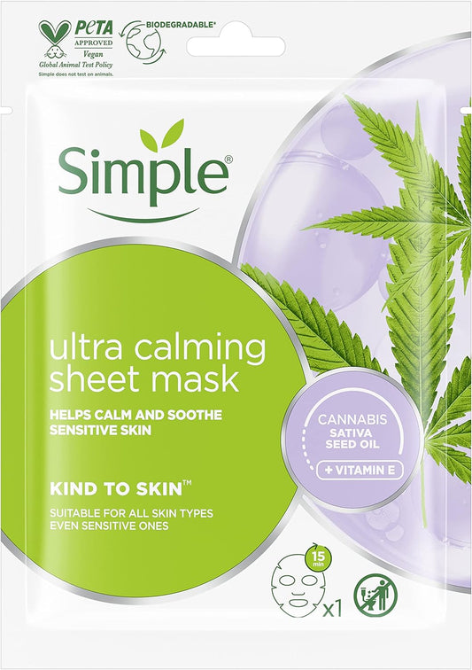 Simple Kind To Skin Ultra Calming Cruelty-Free And Vegan Biodegradable Sheet Mask For Stressed And Sensitive Skin 1 Pc