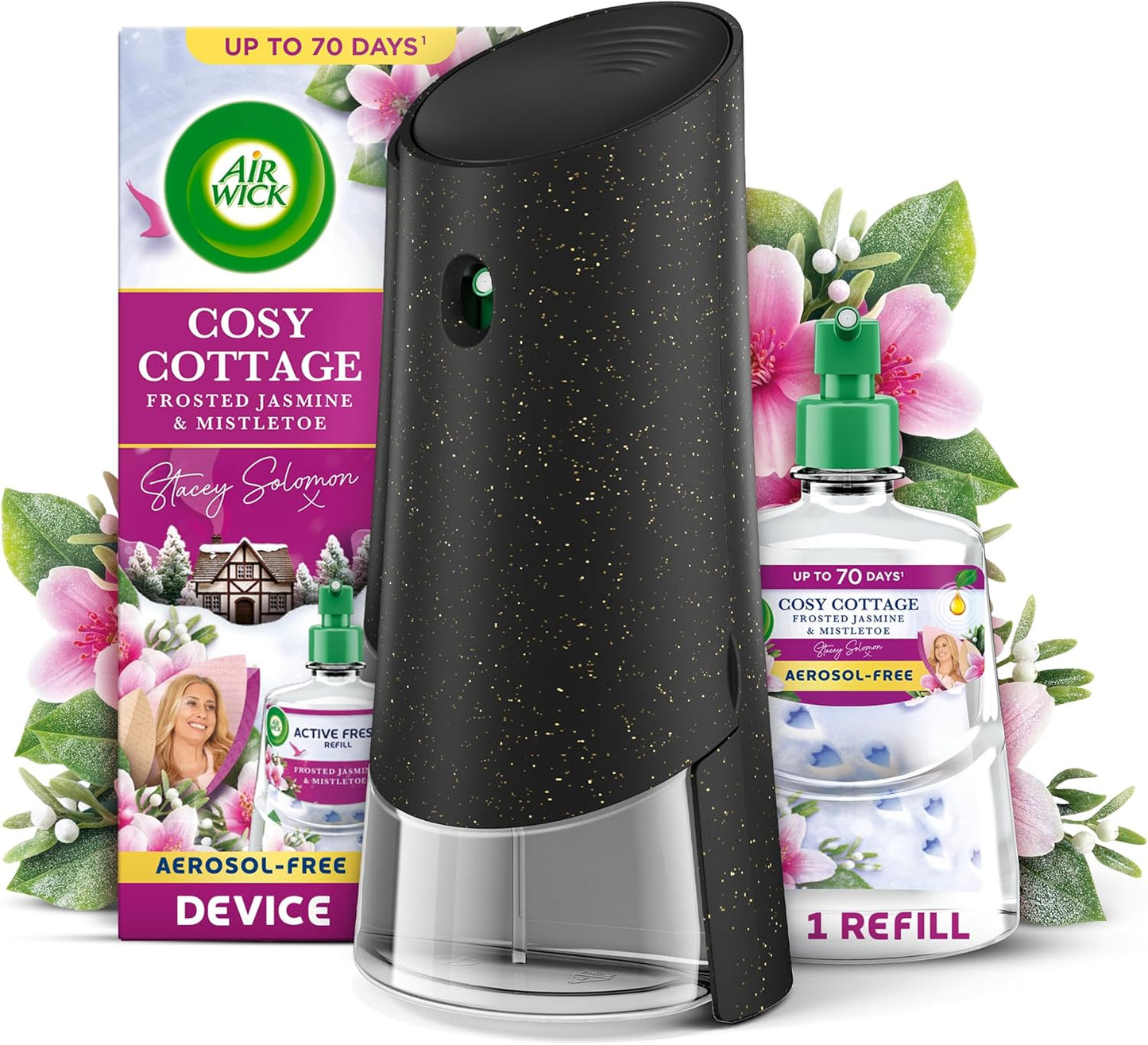 Air Wick Cosy Cottage, Frosted Jasmine & Mistletoe Aerosol Free Automatic Spray Kit