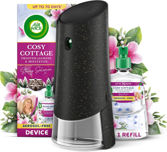 Air Wick Cosy Cottage, Frosted Jasmine & Mistletoe Aerosol Free Automatic Spray Kit