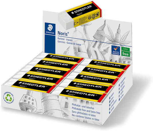 STAEDTLER 526 N20 Noris Eraser, Latex & Phthalate-Free - Medium Size 65x23x13mm (Pack of 20)