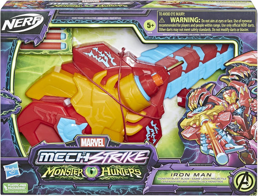 Marvel Avengers Mech Strike Monster Hunters Iron Man Monster Blast Blade Roleplay Toy with 3 NERF Darts