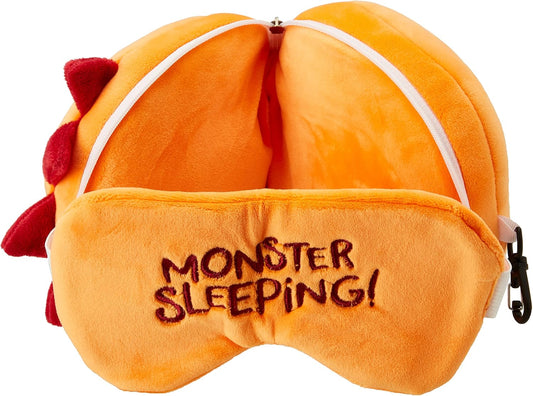 Relaxeazzz Orange Monstarz Monster Round Plush Travel Pillow & Eye Mask