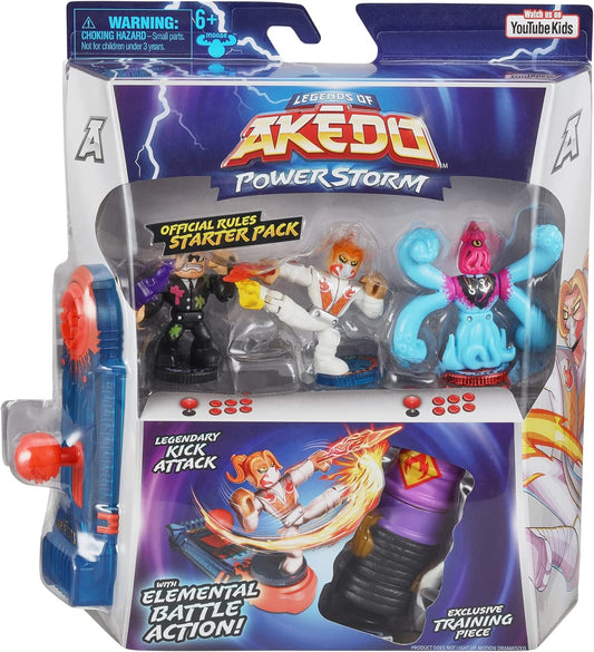 Legends of Akedo Powerstorm Official Rules Starter Pack Legendary Kick Attack 3 Mini Battling Warriors with Training Practice Piece and Exclusive Joystick Controller