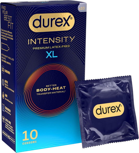 Durex Intensity Condoms XL Fit Better Body Heat Transfer Latex Free Ultra Thin 10PK