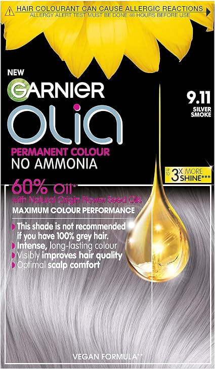 Garnier Olia Luminous Long-Lasting Hair Colour, 9.11 Silver Smoke