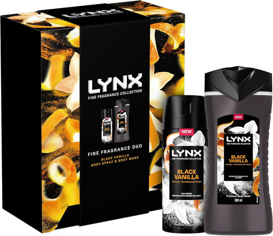 Lynx Black Vanilla Fine Fragrance Duo Gift Set with a Body Wash & Body Spray Deodorant