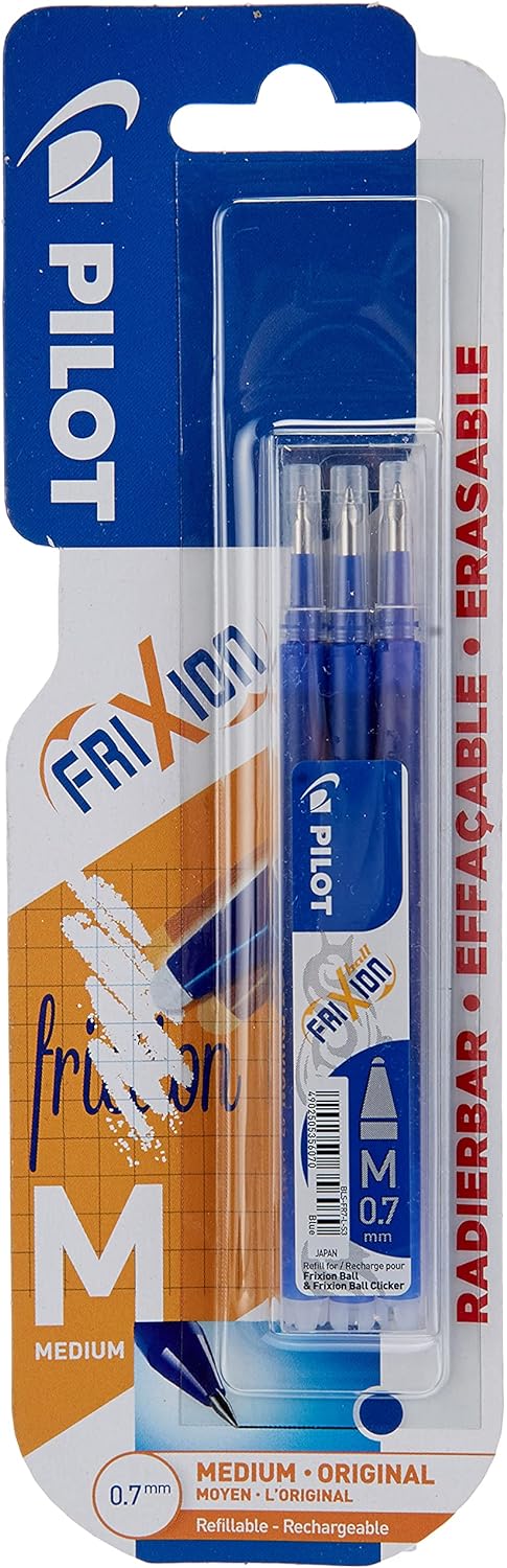 Pilot Refills for Frixion Erasable Rollerball 0.7 mm (Pack of 3) - Blue
