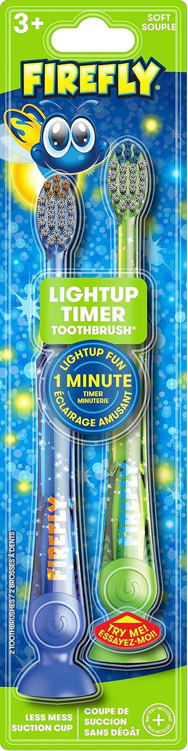 Firefly Light-up Timer Toothbrush with Suction Cup, 2-Count (Color May Vary)