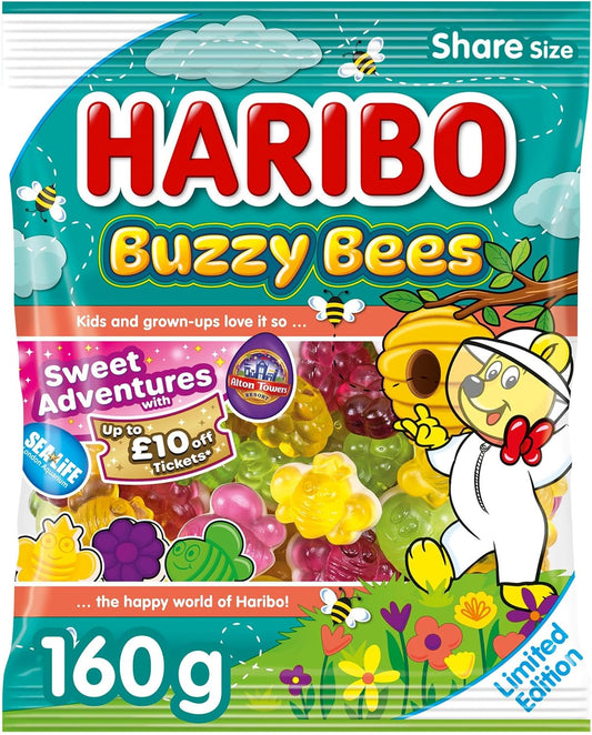 HARIBO Buzzy Bees Fruit Flavour Jelly & Foam Sweets Sharing Bag, 160g