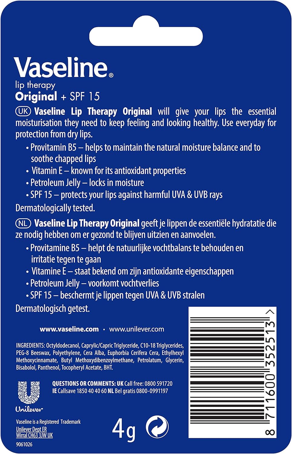 Vaseline Lip Therapy Original Lip Balm, 4 g