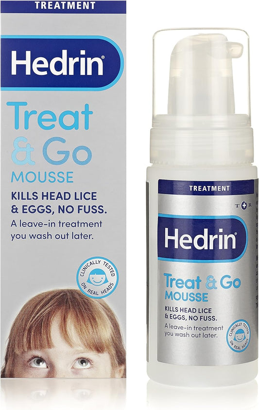 Hedrin Treat & Go Leave-In Mousse, Fast, No Fuss Lice & Nit Treatment, Kills Head Lice & Eggs, Clinically Tested, Suitable for Adults & Children, 1 x 100ml (4 x 25ml Treatments)