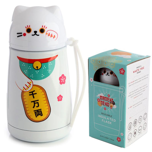 Maneki Neko Lucky Cat Shaped Hot & Cold Drinks Bottle 300ml