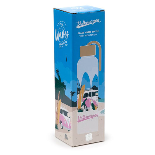 Volkswagen VW T1 Camper Bus Waves are Calling 500ml Glass Water Bottle