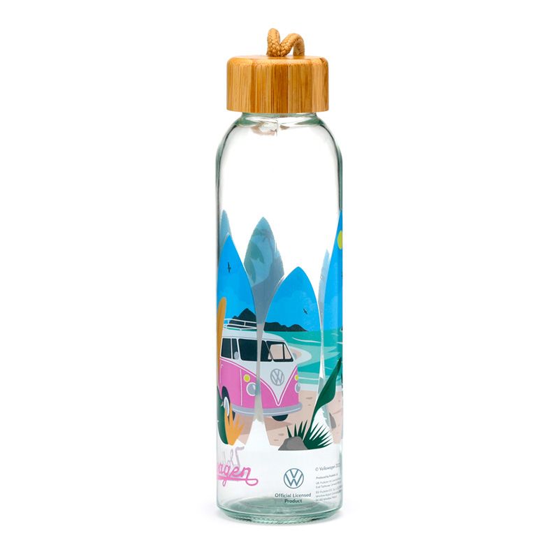 Volkswagen VW T1 Camper Bus Waves are Calling 500ml Glass Water Bottle