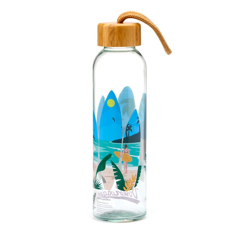 Volkswagen VW T1 Camper Bus Waves are Calling 500ml Glass Water Bottle