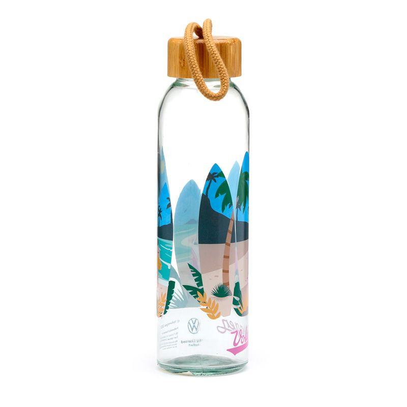 Volkswagen VW T1 Camper Bus Waves are Calling 500ml Glass Water Bottle