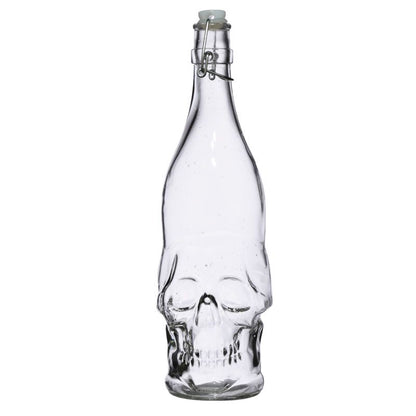 Skulls & Roses 1L Clear Glass Skull Shaped Water Bottle