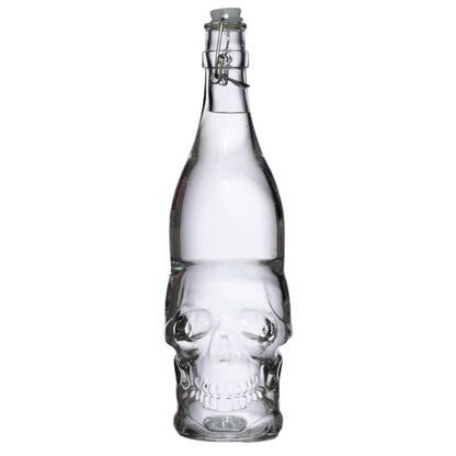 Skulls & Roses 1L Clear Glass Skull Shaped Water Bottle
