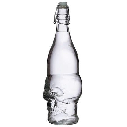 Skulls & Roses 1L Clear Glass Skull Shaped Water Bottle