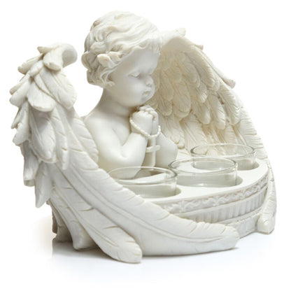 White Cherub 3 Tea Light Candle Holder