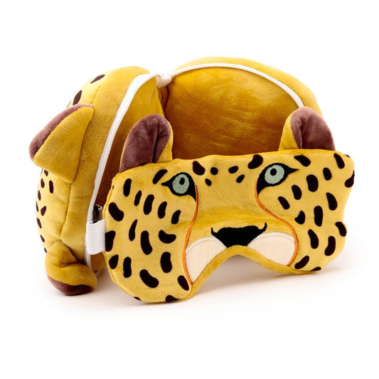 Relaxeazzz Leopard Plush Travel Pillow & Eye Mask