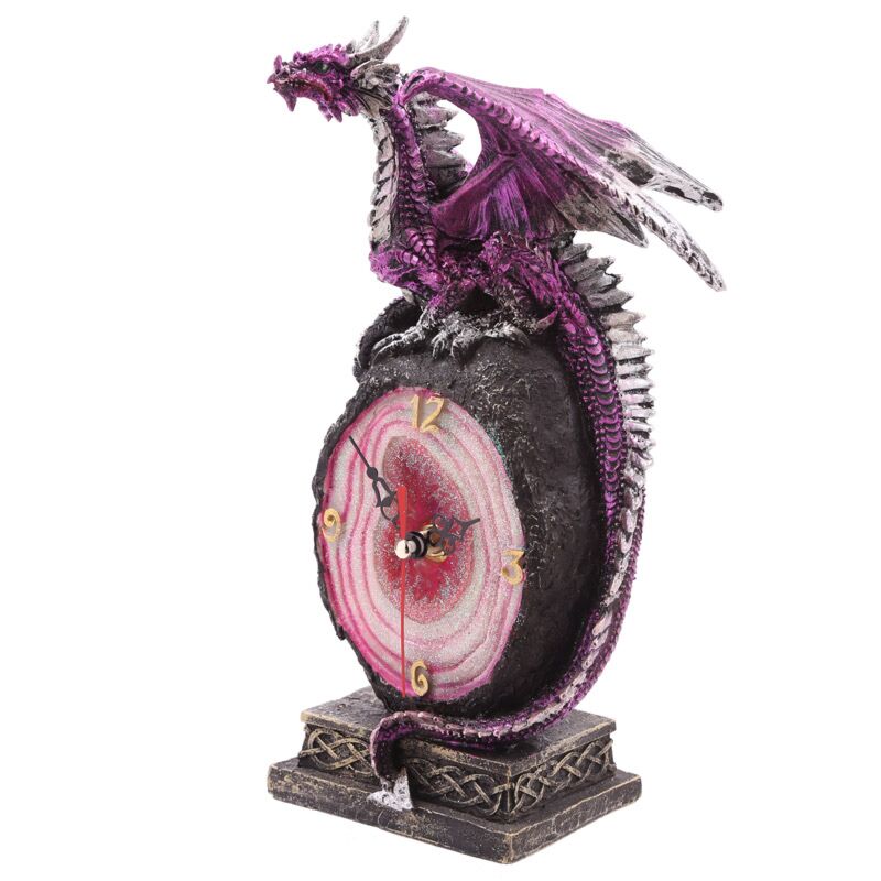 Dragon on Geode Crystal Gothic Mantle Clock