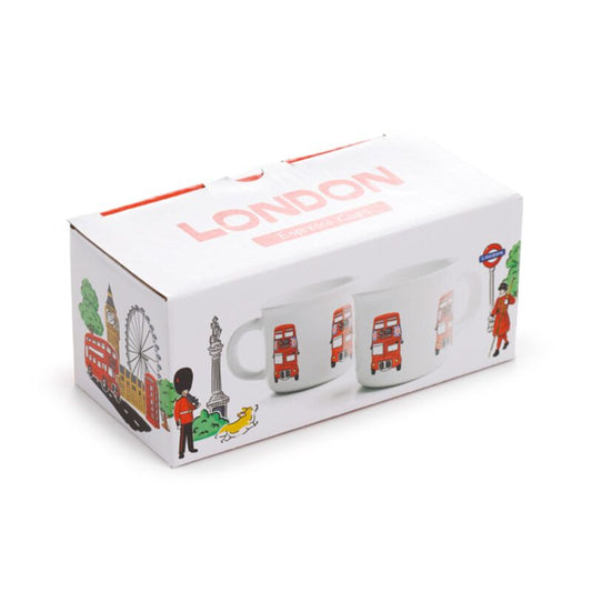 London Souvenir Red Bus Set of 2 Porcelain Espresso Cups