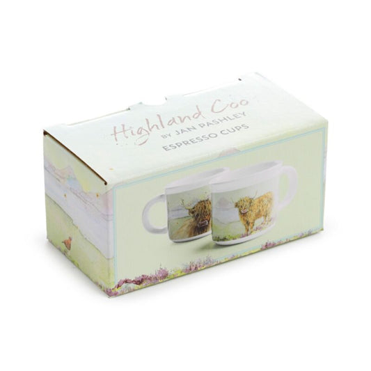 Jan Pashley Highland Coo Cow Set of 2 Porcelain Espresso Cups 75ml