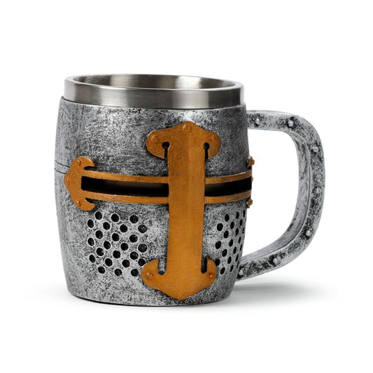 Medieval Knight Silver & Gold Helmet Tankard