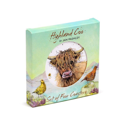 Jan Pashley Highland Coo Set of 4 Cork Drink Coasters