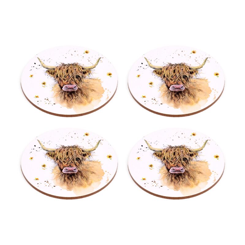 Jan Pashley Highland Coo Set of 4 Cork Drink Coasters