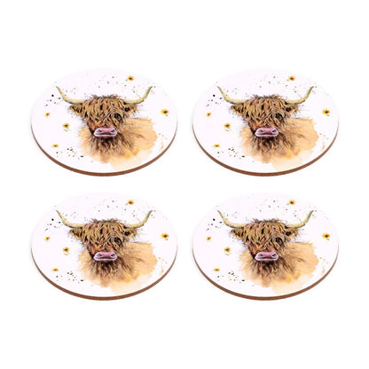 Jan Pashley Highland Coo Set of 4 Cork Drink Coasters