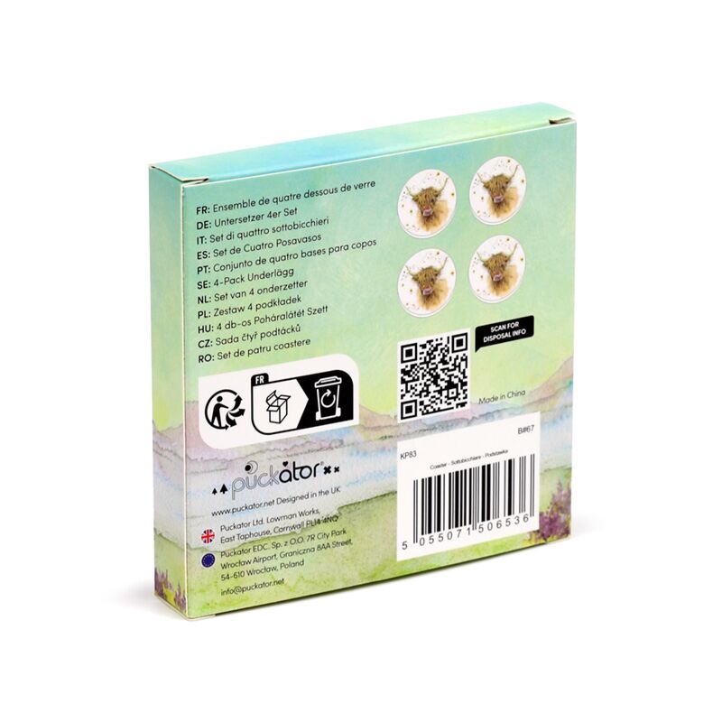 Jan Pashley Highland Coo Set of 4 Cork Drink Coasters
