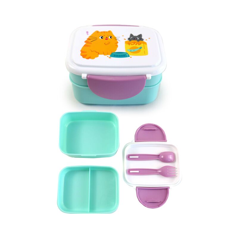 Bean & Co Cats Stacked Bento Box + Cutlery