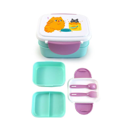 Bean & Co Cats Stacked Bento Box + Cutlery