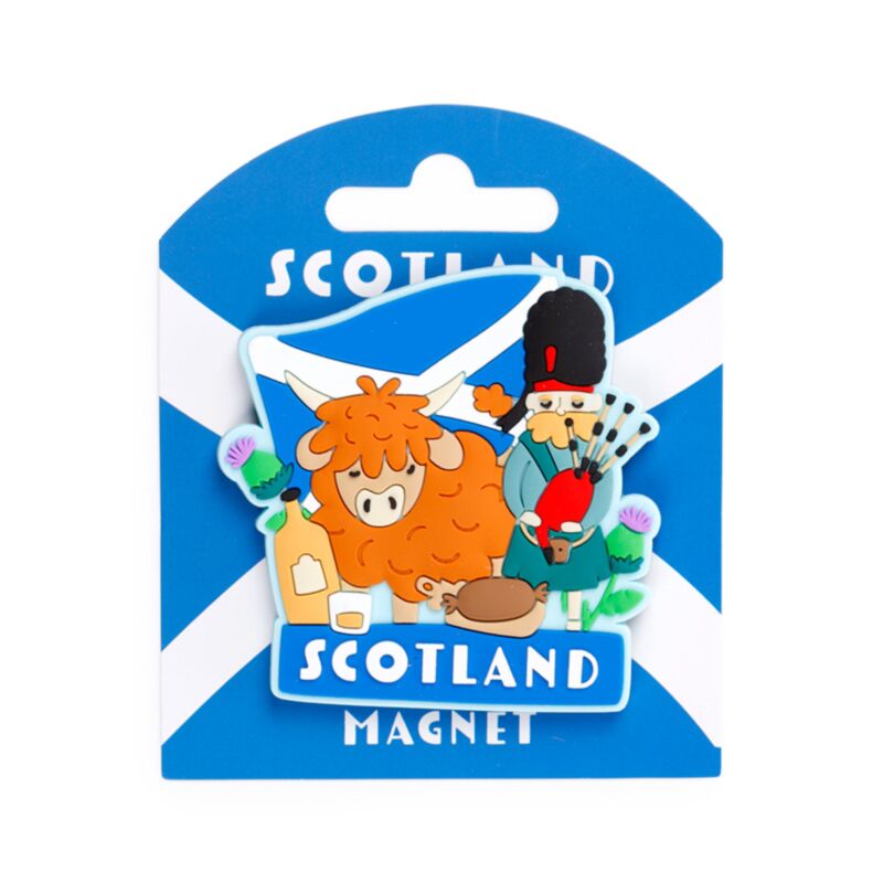 Highland Coo Cow & Piper Scotland Souvenir PVC Magnet