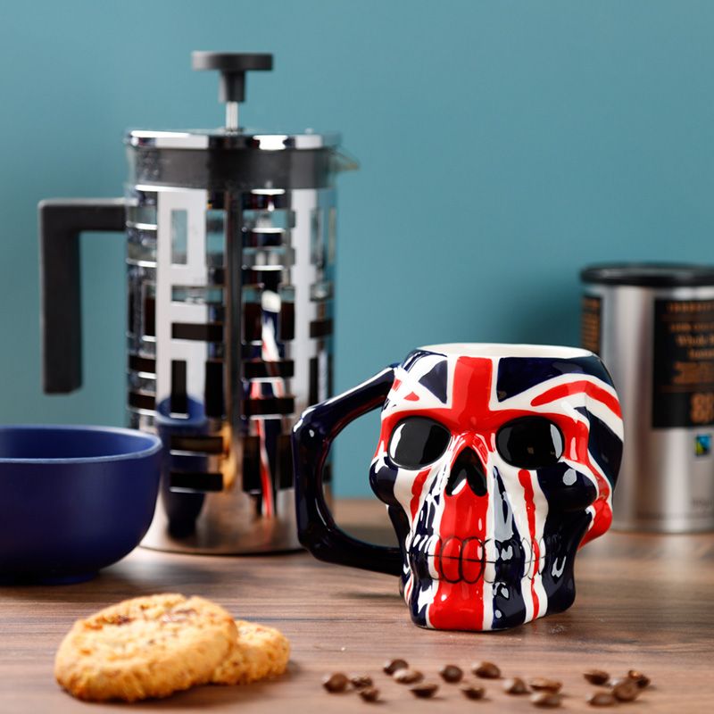 UK Flag Skull Head Ceramic Shaped Mug