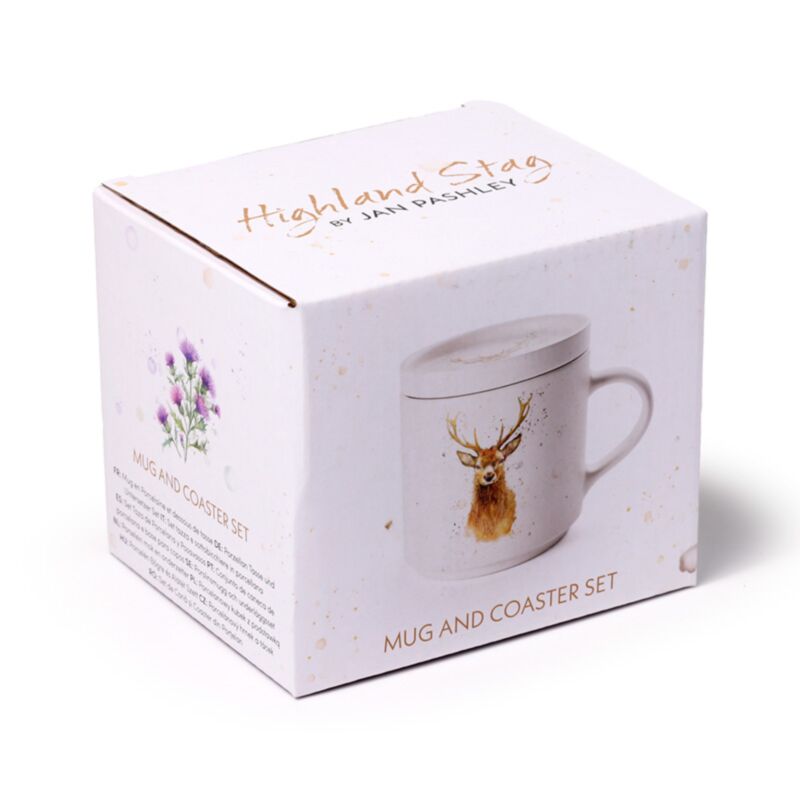 Jan Pashley Stag Porcelain Mug & Coaster Lid Set