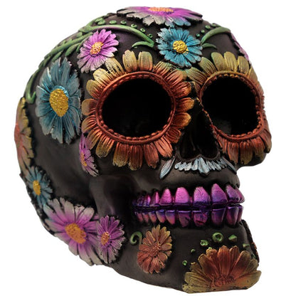 Metallic Day of the Dead Daisy & Flower Skull Decoration
