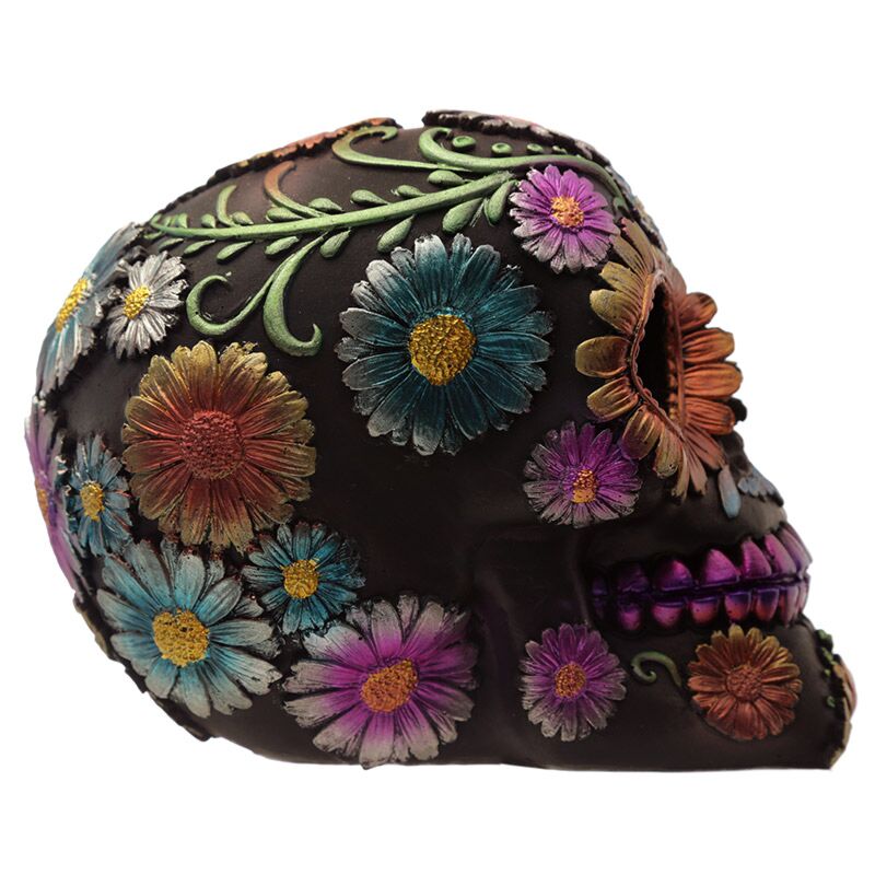 Metallic Day of the Dead Daisy & Flower Skull Decoration